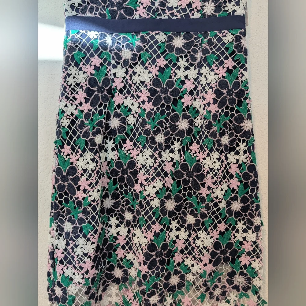 Anthropologie Green Purple Floral Crochet Embroidered Cap Sleeve Midi Dress SM - Picture 8 of 11